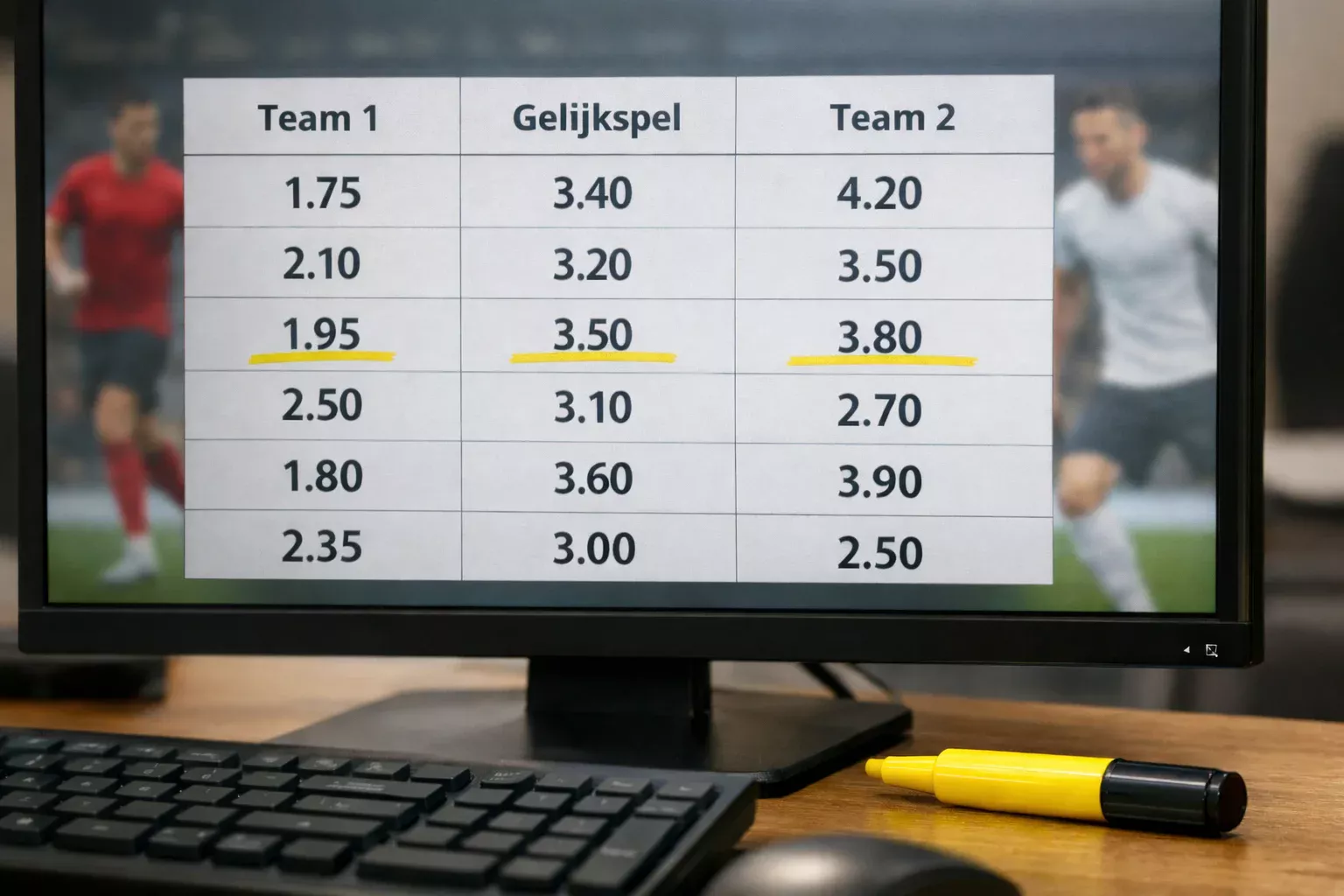 Vergelijking van quoteringen op een computerscherm met markeerstift