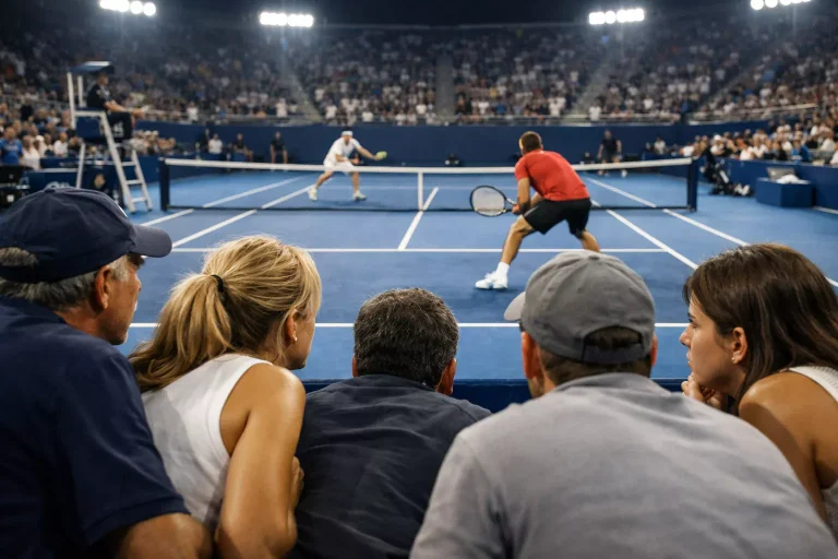 Spannend moment tijdens een tenniswedstrijd met gefocuste toeschouwers op de tribune